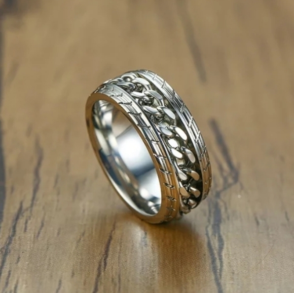 Men's Stainless Steel Spinner Ring - Tire Texture - Picture 3 of 5